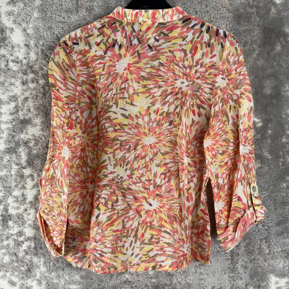 Ruby Rd Size 8 Abstract‎ Casual Button Top V Neck Collar Long Sleeve - Picture 4 of 8